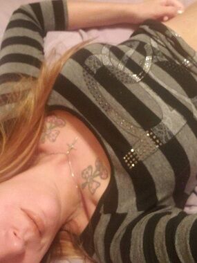 Bebe Black & Gray Striped Scoop Neck Rhinestone lace design Logo Top